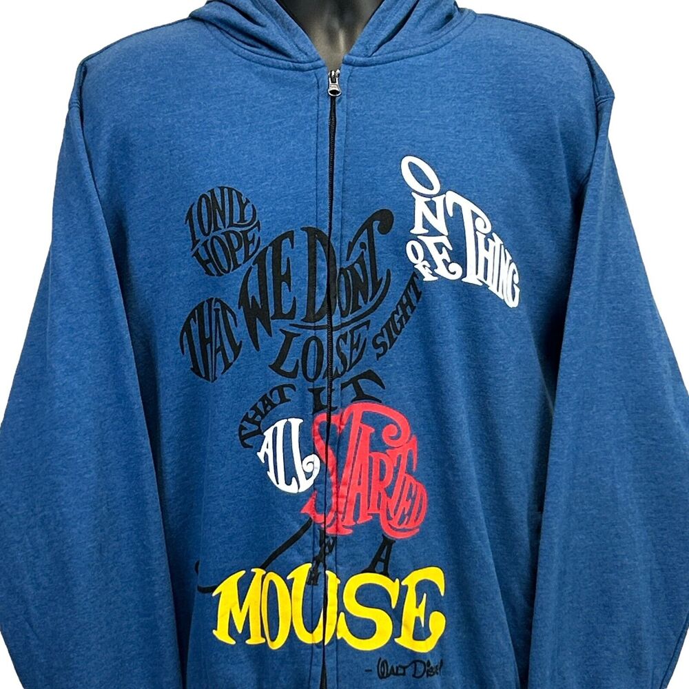 Walt Disney It All Started With a Mouse Hoodie Hooded Mickey Blue XL X-Large